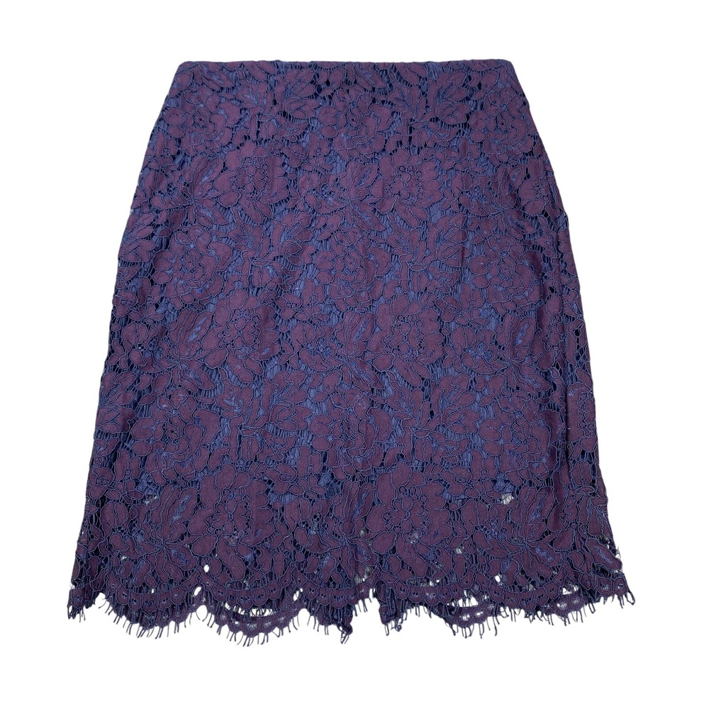 Banana Republic Pencil Skirt Womens Size 4 Purple Lace Scalloped Hem Cottagecore